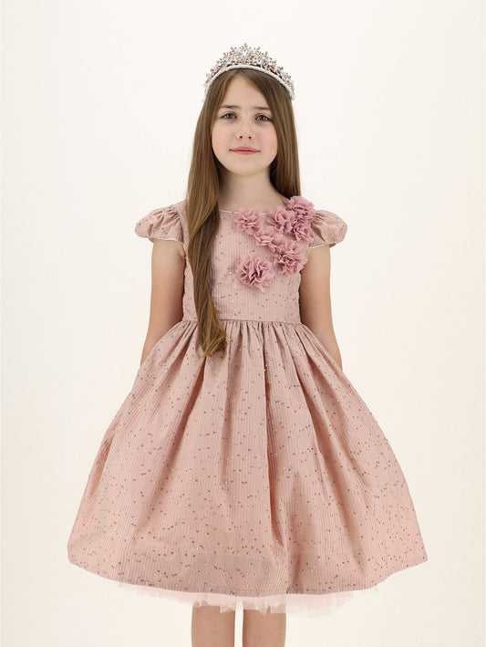 Taffeta dress with applied flowers