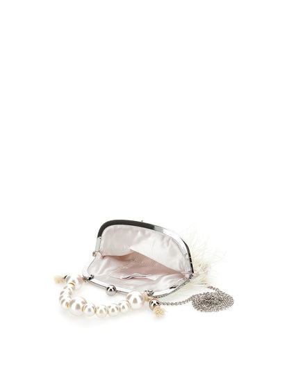 Feather bag with faux pearl handle