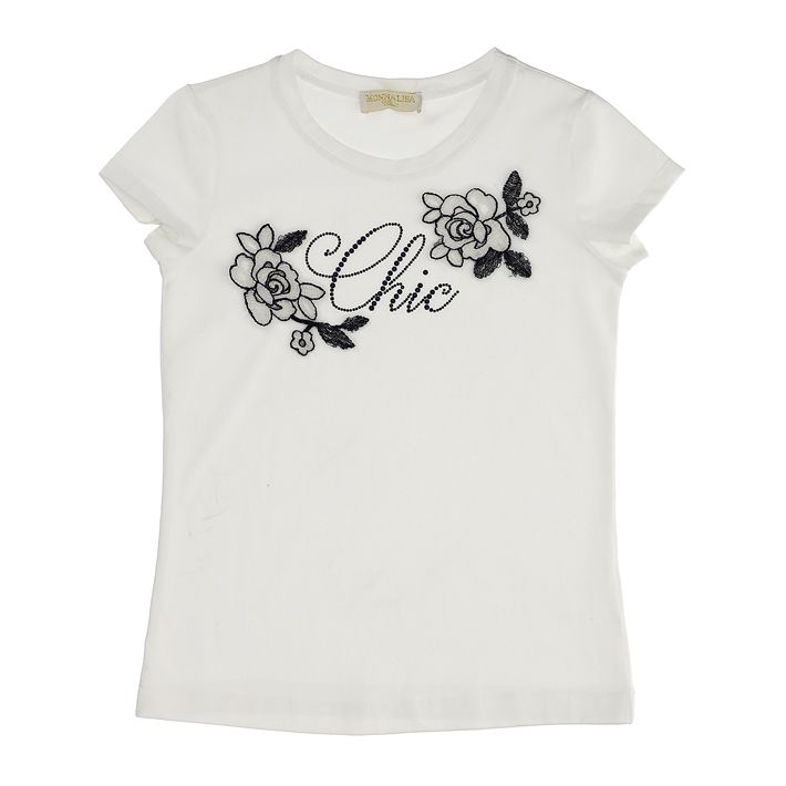 Jersey T-shirt with rhinestones and patches