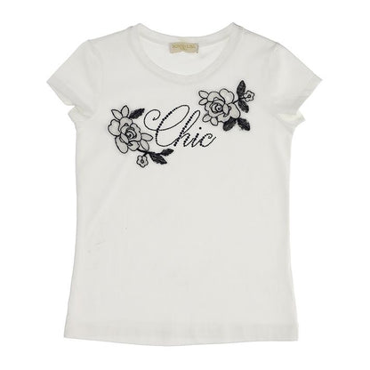 Jersey T-shirt with rhinestones and patches