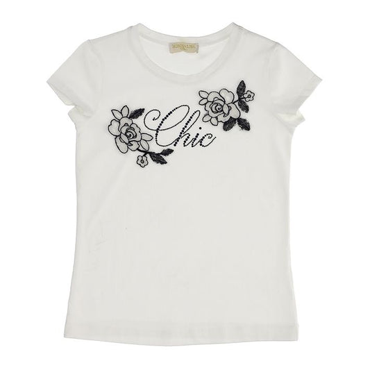 T-shirt in jersey con strass e patch