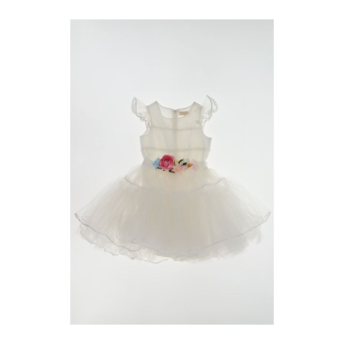 Abito in tulle con cintura a fiori