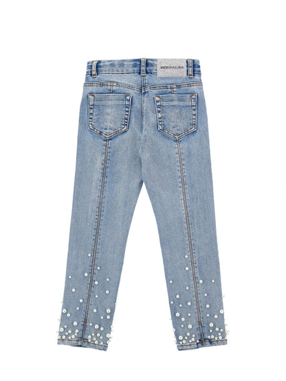Jeans with degradé pearls