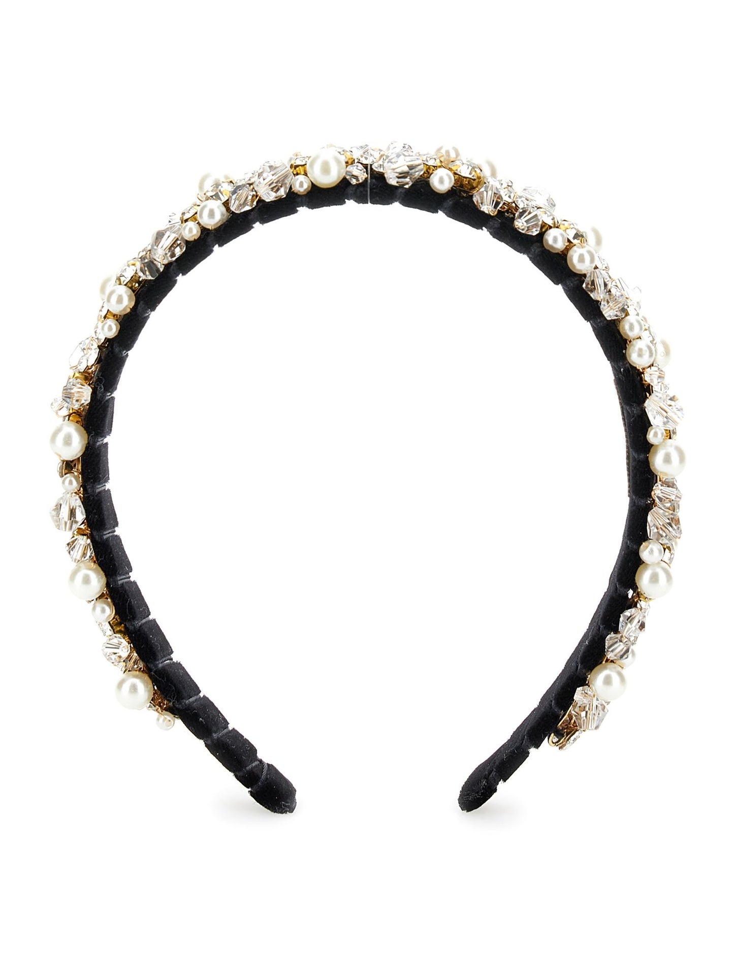 Cerchietto velluto con strass e perle