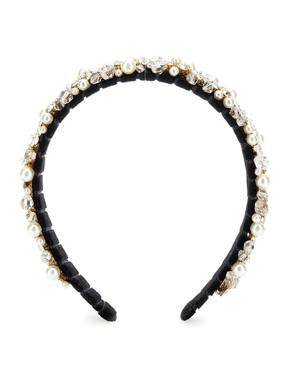 Cerchietto velluto con strass e perle