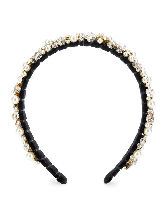 Cerchietto velluto con strass e perle