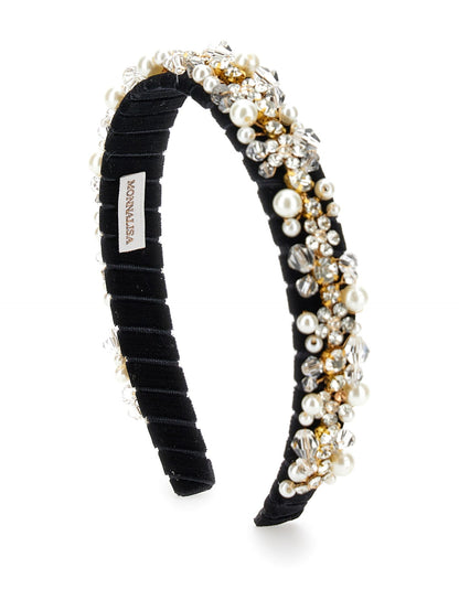 Cerchietto velluto con strass e perle