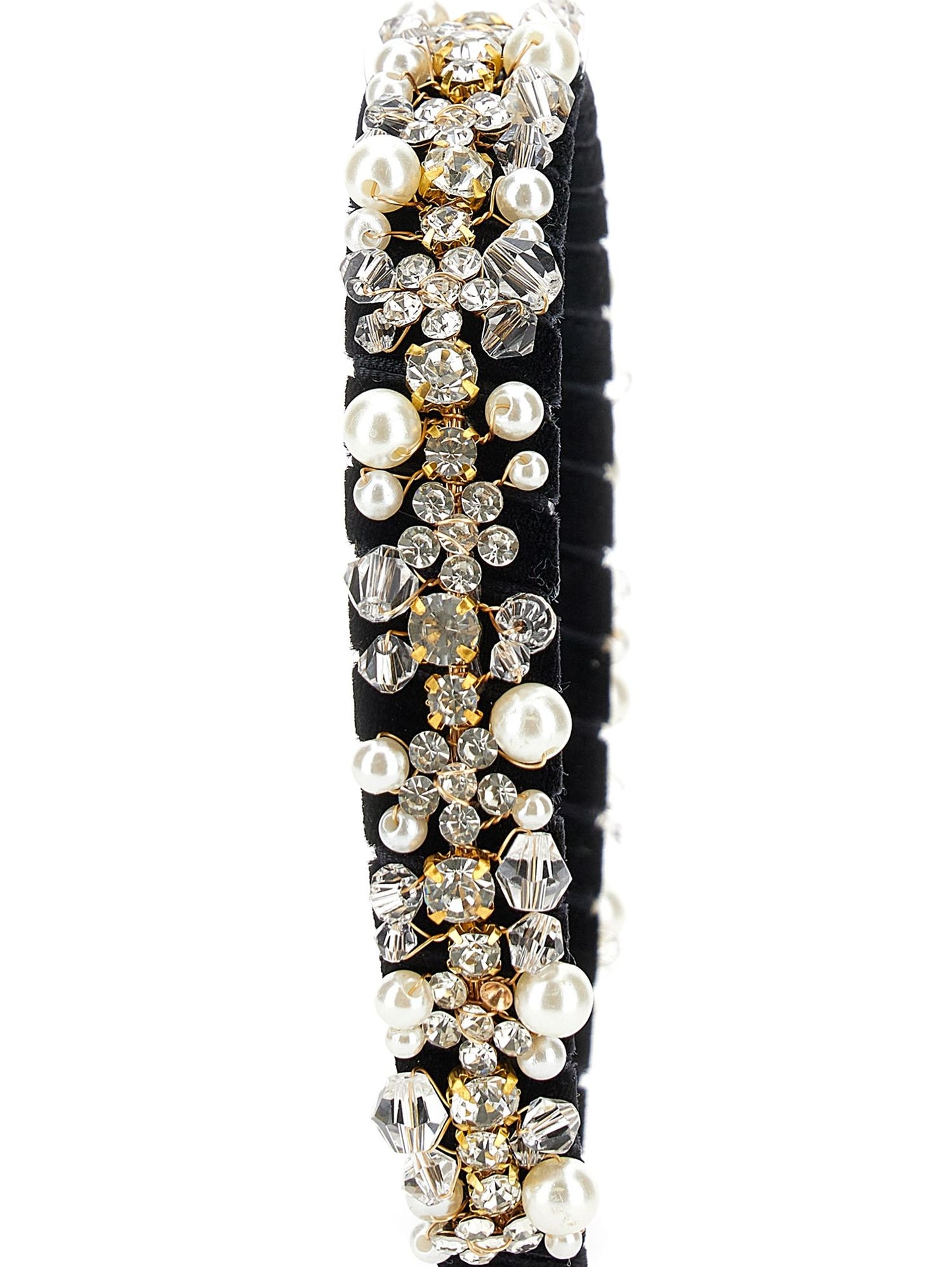 Cerchietto velluto con strass e perle