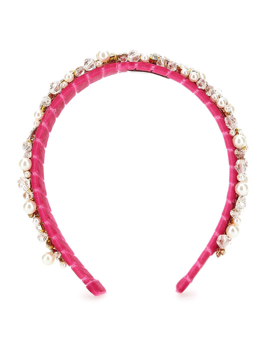 Cerchietto velluto con strass e perle