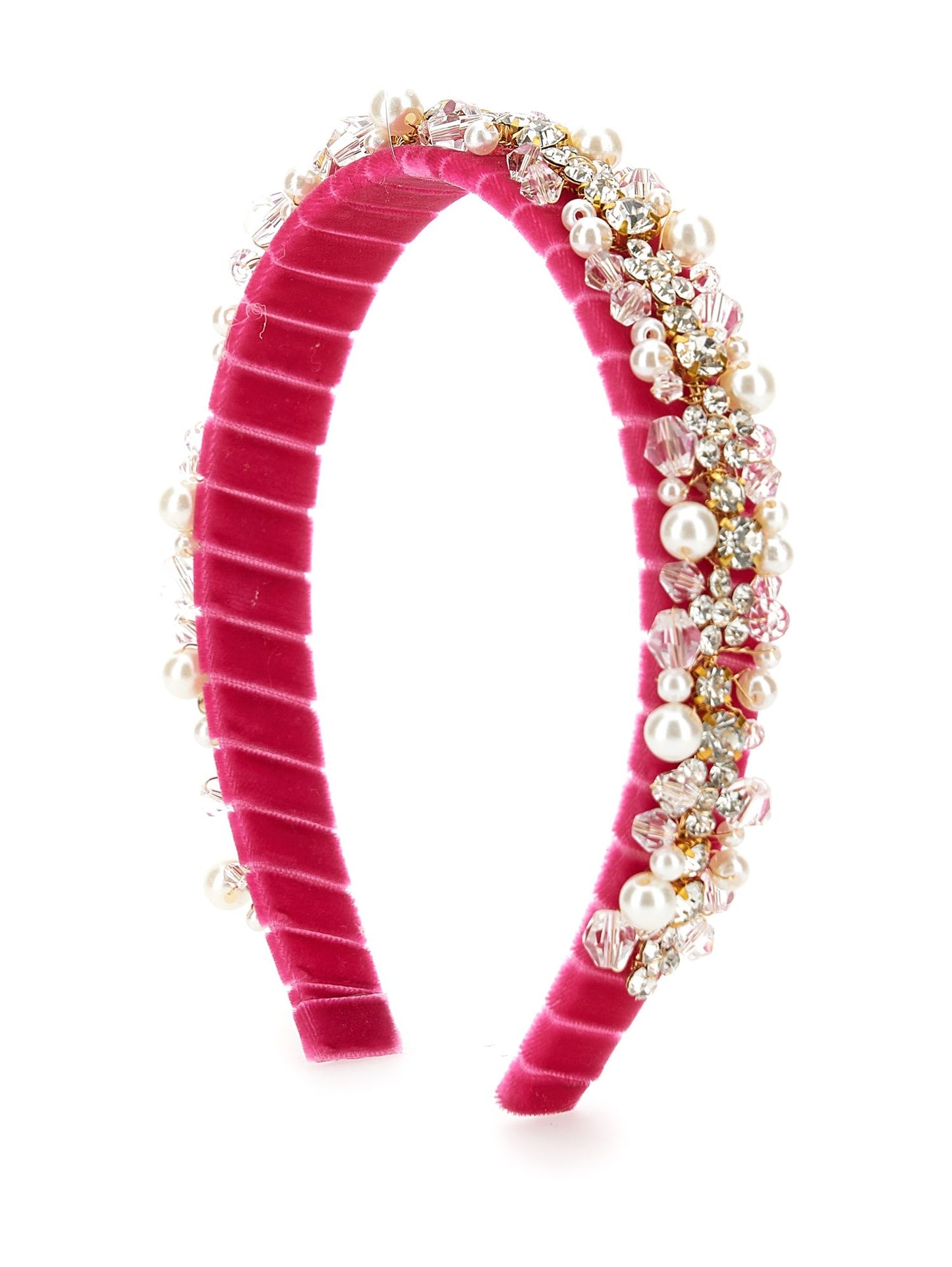 Cerchietto velluto con strass e perle