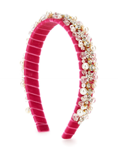 Cerchietto velluto con strass e perle