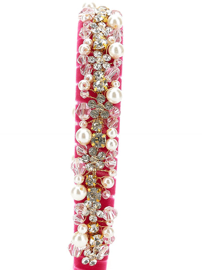 Cerchietto velluto con strass e perle