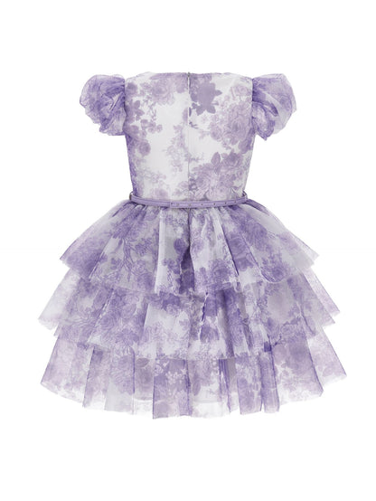 Vestido de tul con flores monocolor