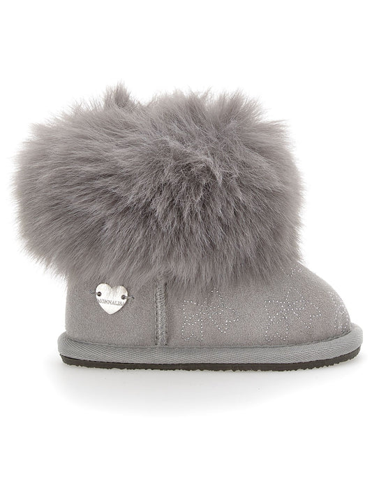 Crust leather boots with rhinestone bows