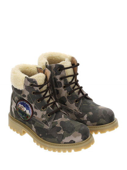 Camouflage split leather boot