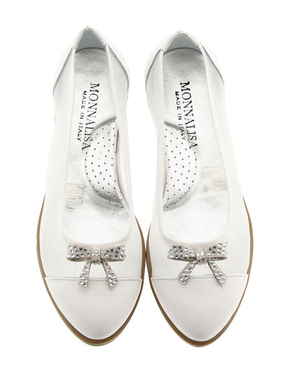 Leather ballerinas with rhinestone bow