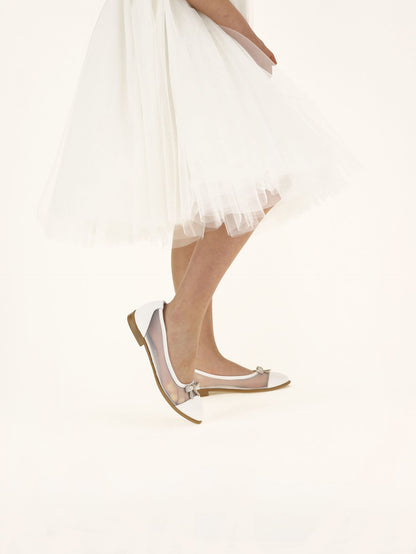 Leather ballerinas with rhinestone bow