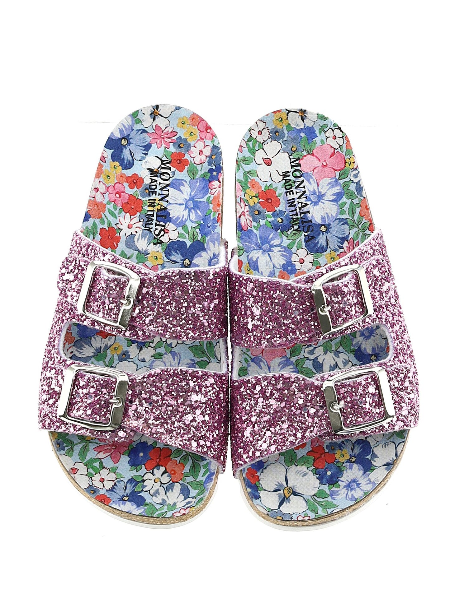 Glitter double buckle sandals