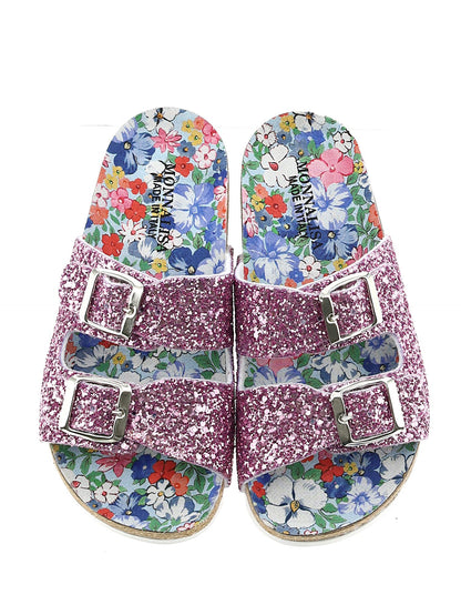 Glitter double buckle sandals