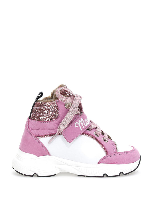 High-top nubuck glitter sneakers