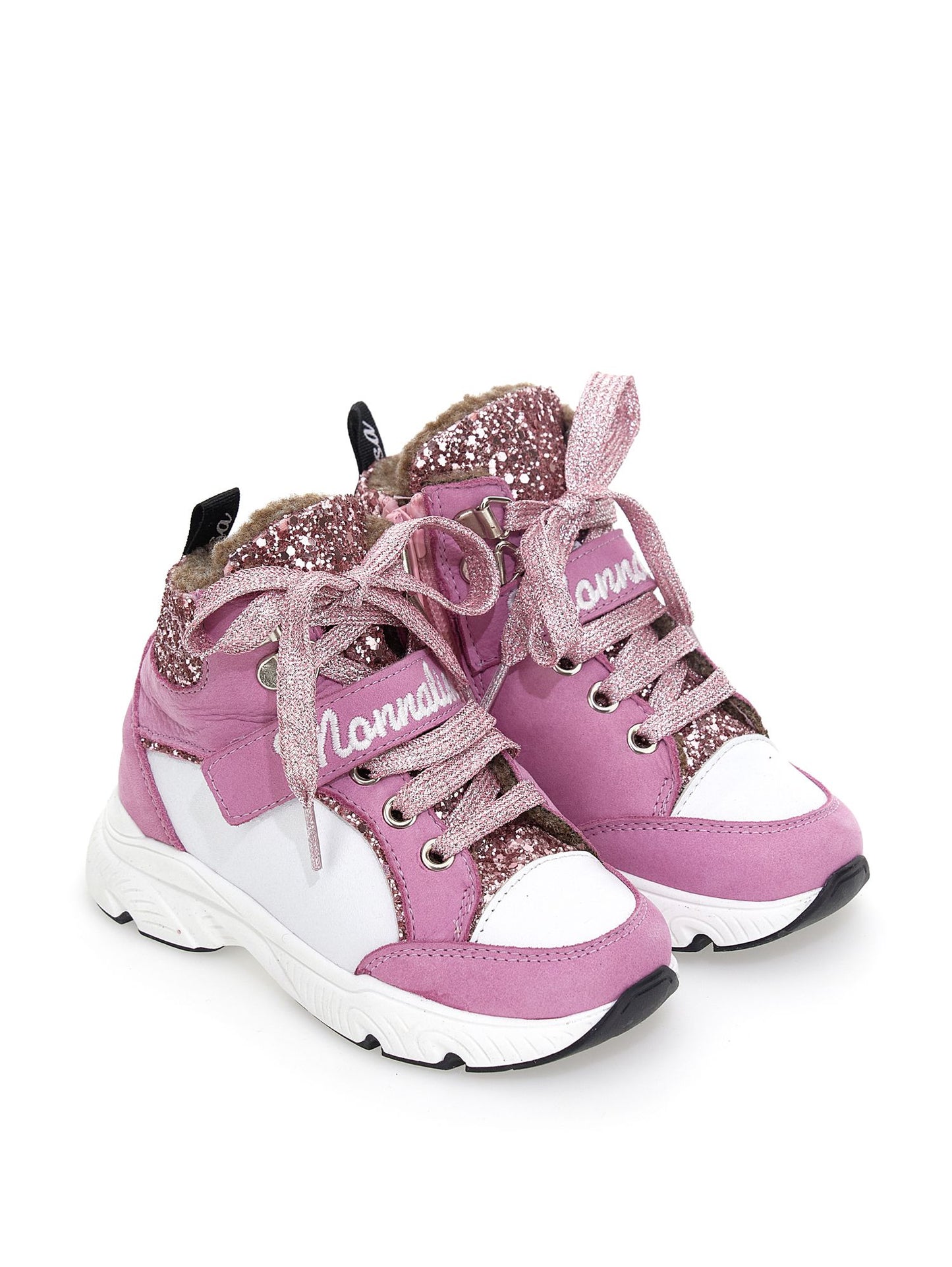 High-top nubuck glitter sneakers
