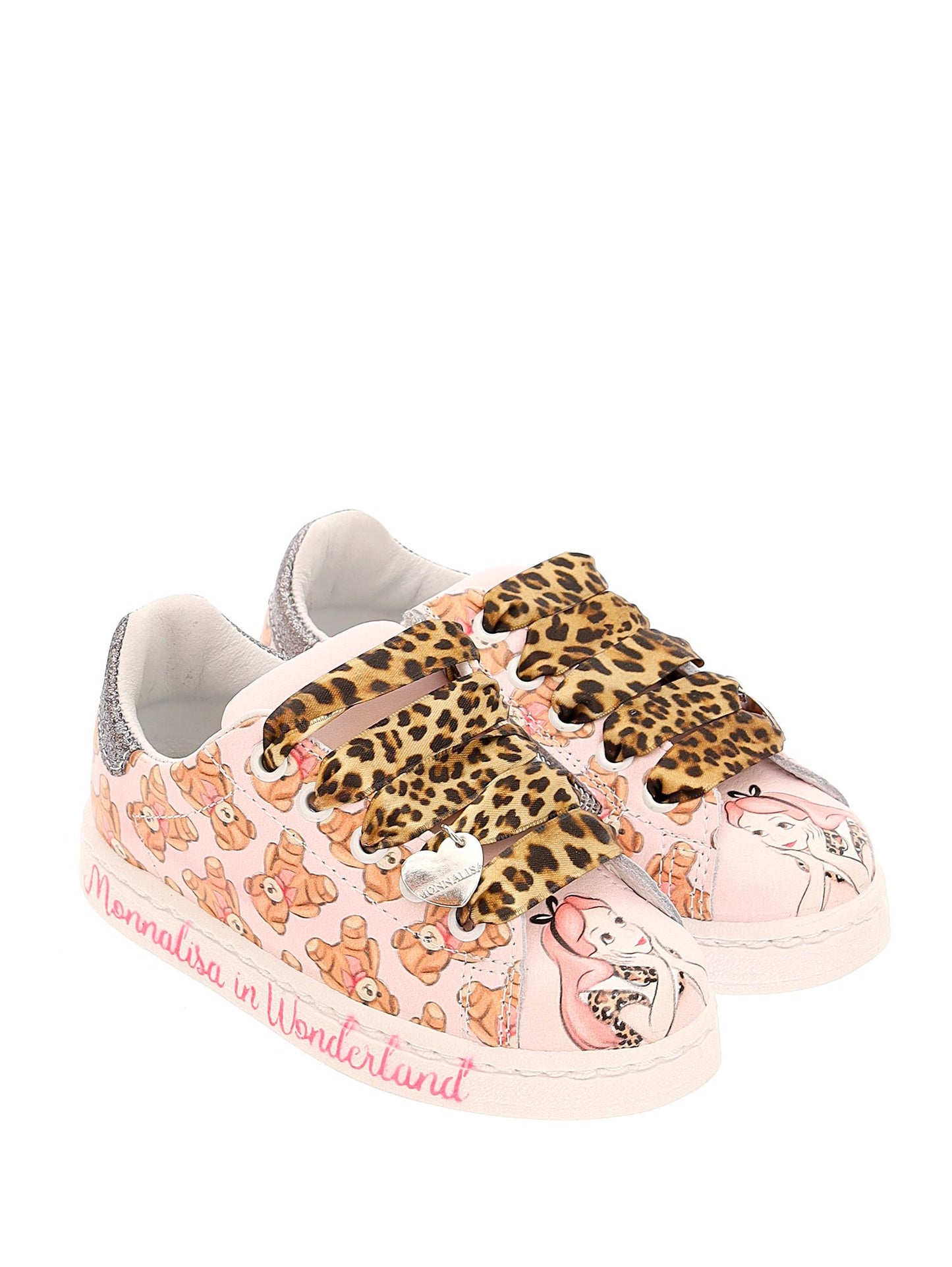 Sneakers with coated fabric and teddy bears