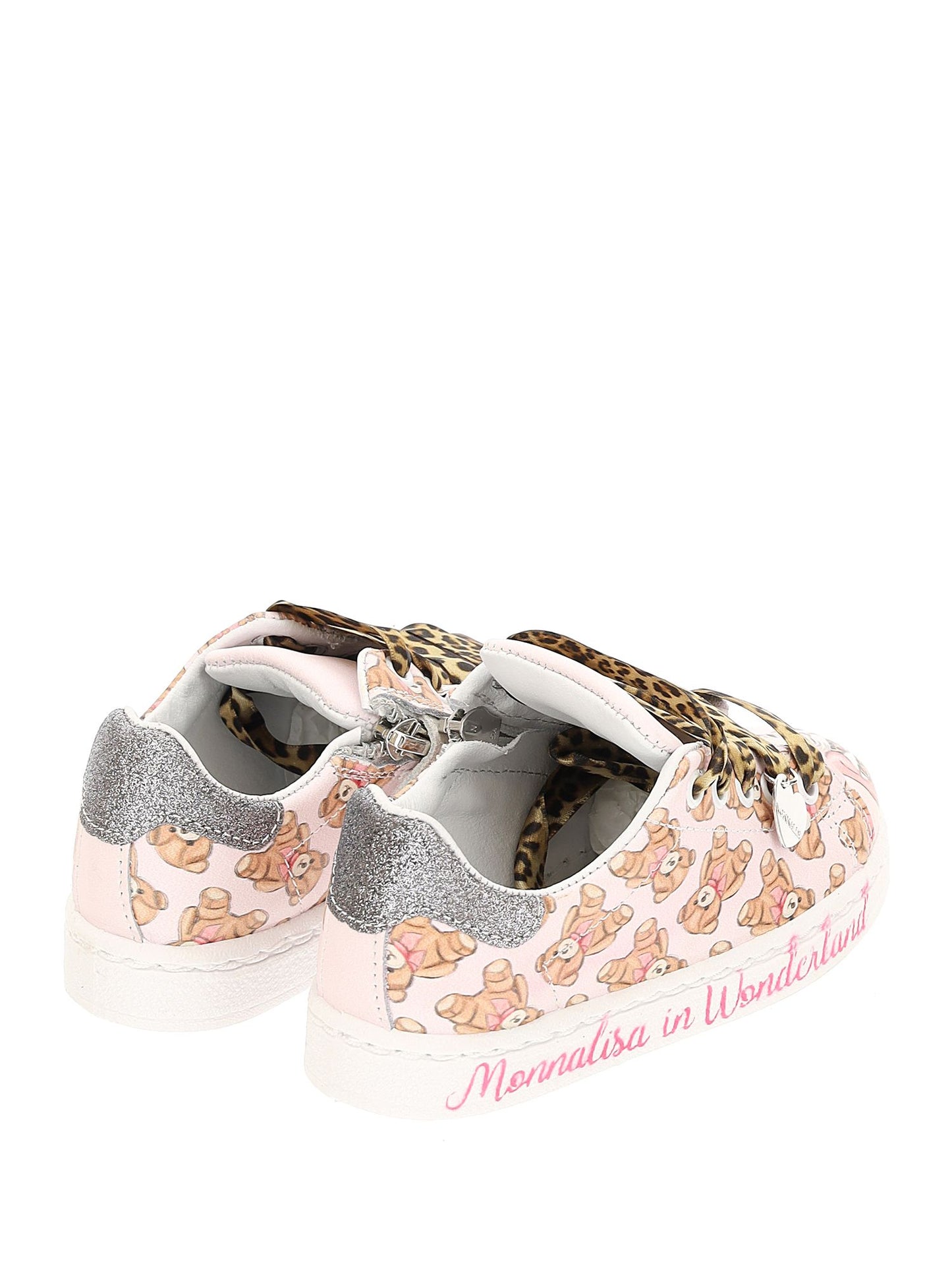 Sneakers with coated fabric and teddy bears