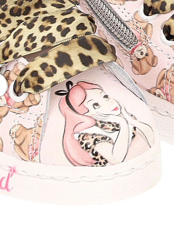 Sneakers with coated fabric and teddy bears