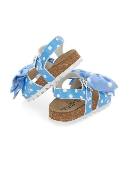 Sandals coated fabric with cork polka dots