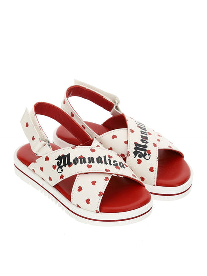 Heart-shaped sandals with a band-style coated fabric