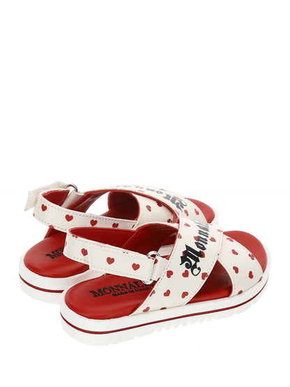 Heart-shaped sandals with a band-style coated fabric