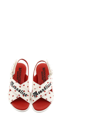 Heart-shaped sandals with a band-style coated fabric