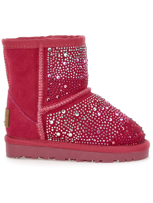 Split leather boot with rhinestones
