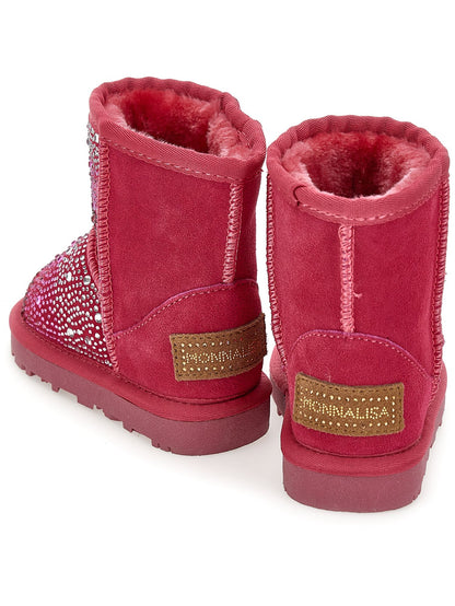 Split leather boot with rhinestones
