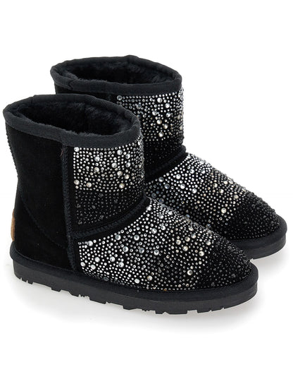 Split leather boot with rhinestones