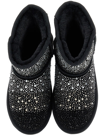 Split leather boot with rhinestones