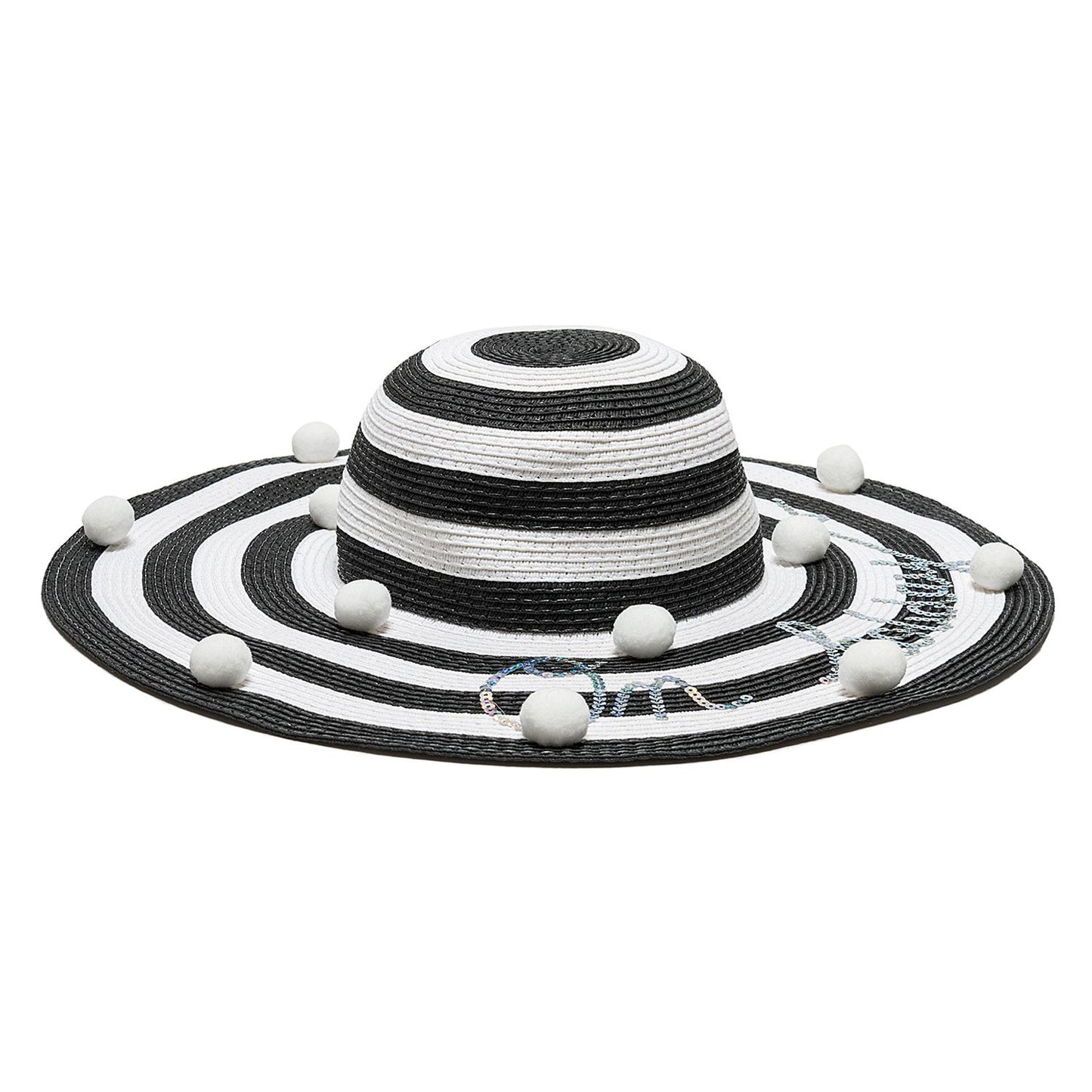 Pom pom straw hat