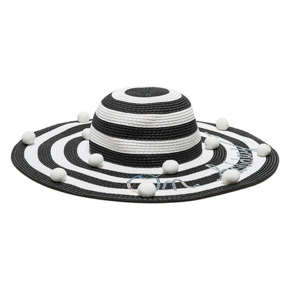 Pom pom straw hat
