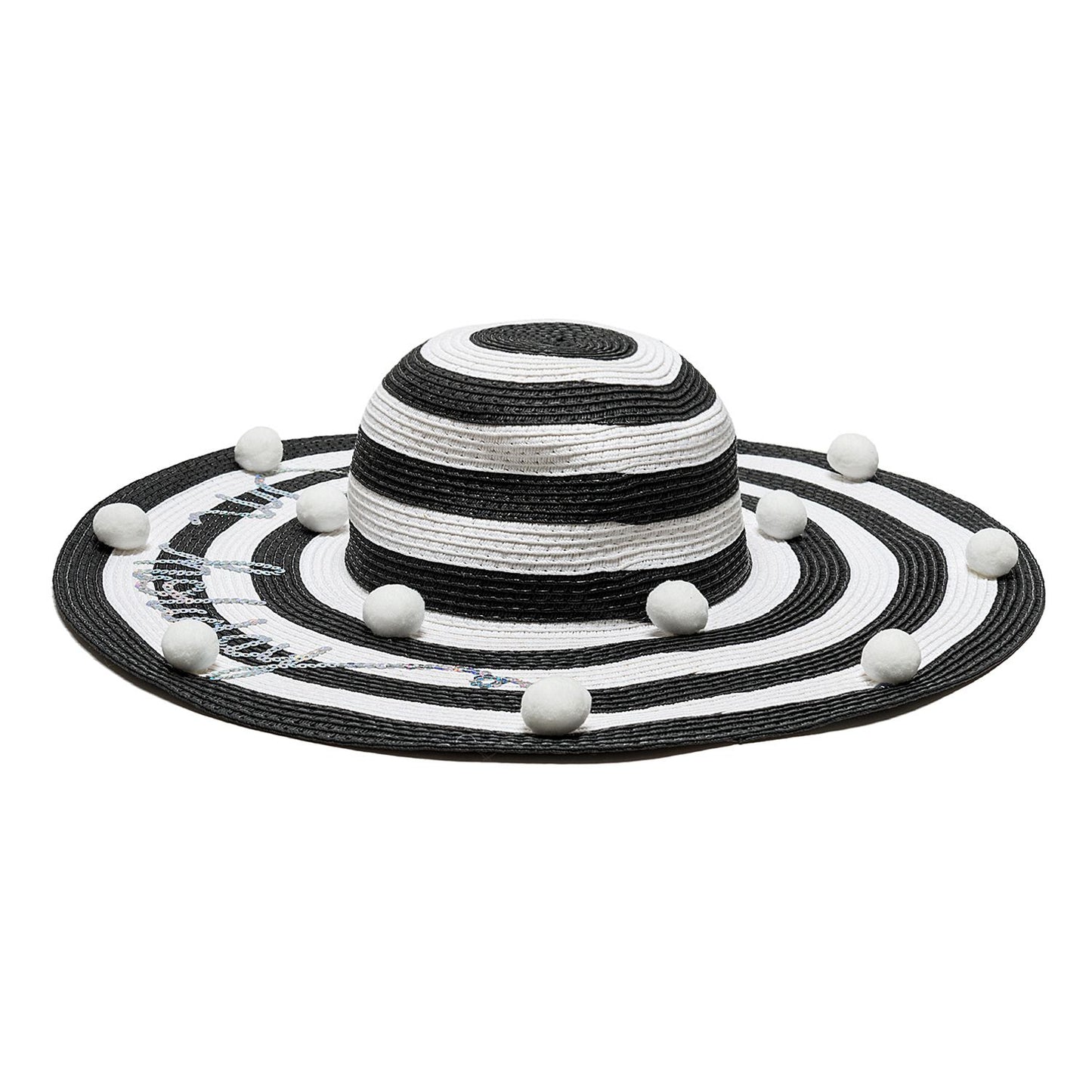 Pom pom straw hat