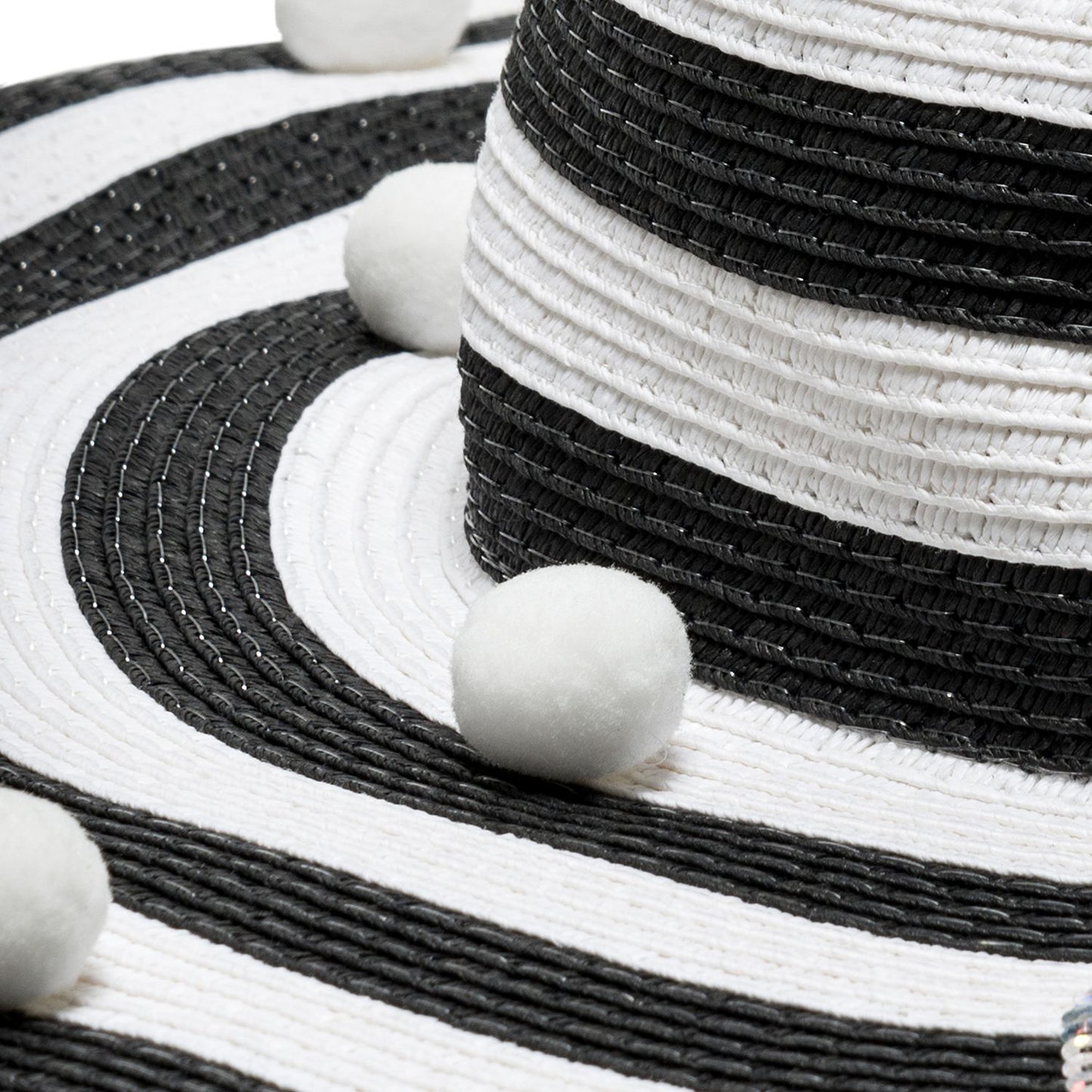 Pom pom straw hat