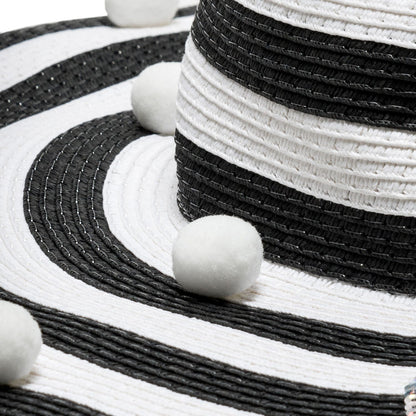 Pom pom straw hat