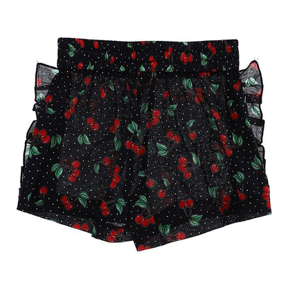 Girls' shorts with cherries and ruffles