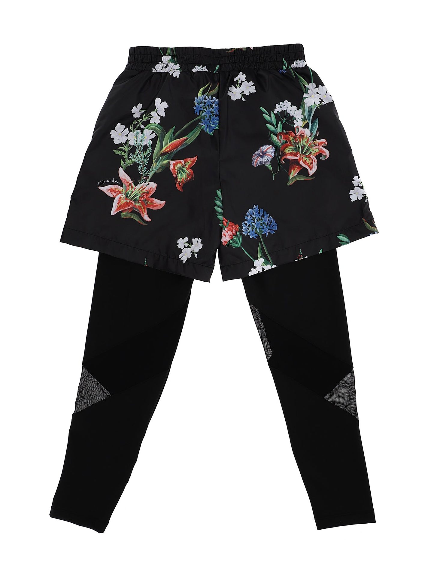 Technical fabric shorts with floral leggings