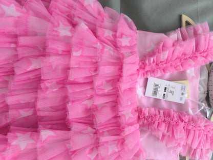 Printed tulle dress with ruffles